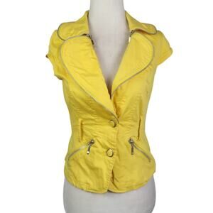 Vintage Y2K Yellow Cap Sleeve Fitted Vest w/ Zipper Trim M